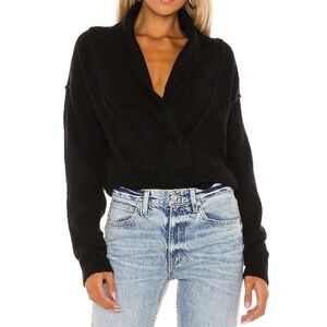 Free People Cozy Touch the Sky Black Crossover Wrap Sweater Wool Size XS NWT
